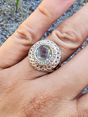 Silver ring with green amethyst prasiolite new