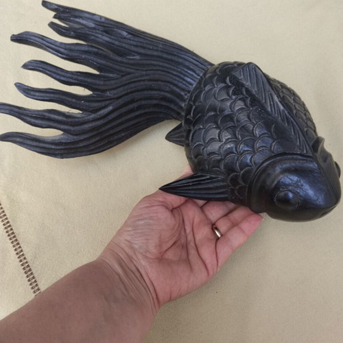Vintage Handmade Wooden Koi Fish Sculpture in Like New Condition