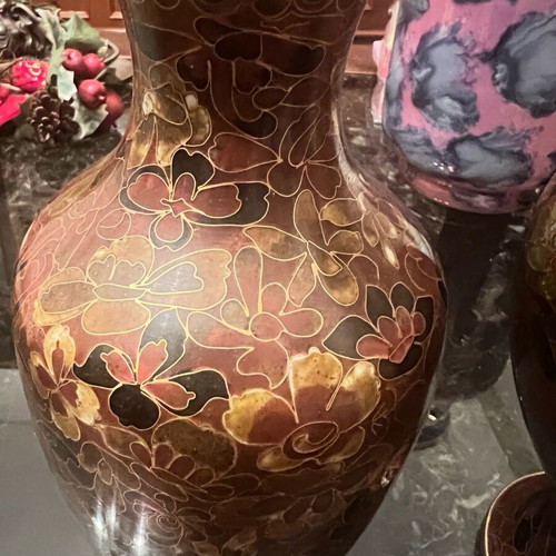 Pair of Cloisonné Vases like new, Chinese vintage enamel