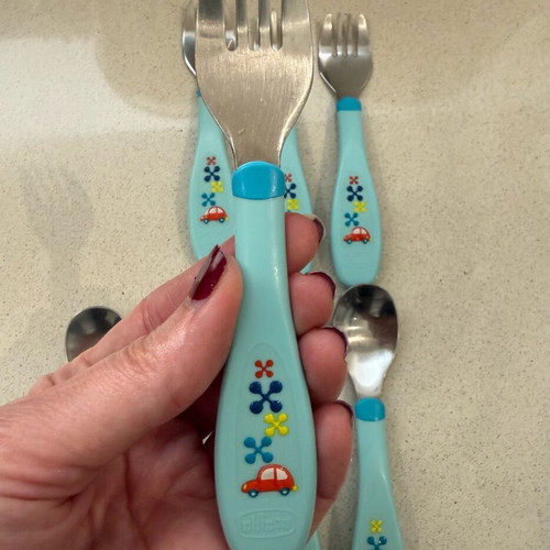 Chicco baby fork and spoon sets used, 4 pieces, blue for 18+ months