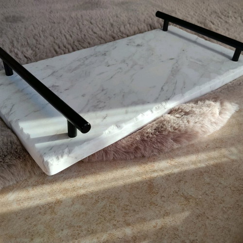 Marble tray new decorative with black handles 20×38cm