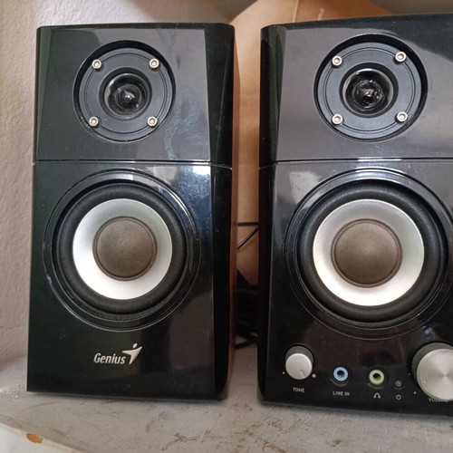 Computer speakers used, wooden, with nut connection, pair