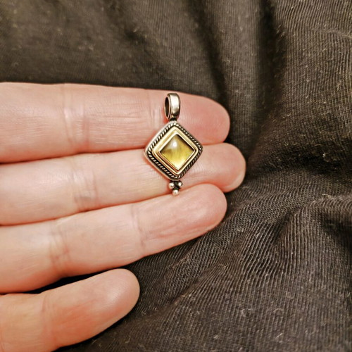 925/585 Silver-Gold Pendant with Semi-Precious Stone New