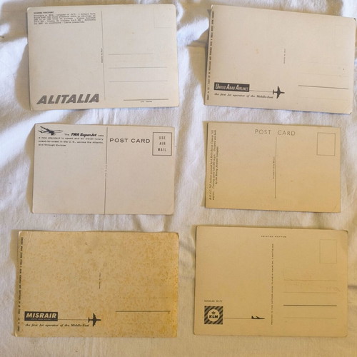 Vintage Airline Postcards Set, 6 pcs, 1950s-1960s