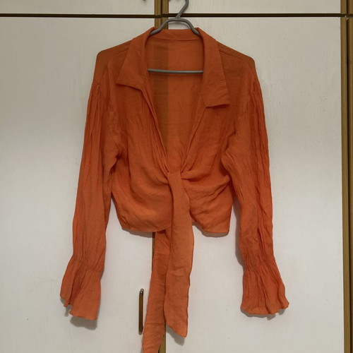 Summer shirt like new, airy, semi-transparent, orange, size M