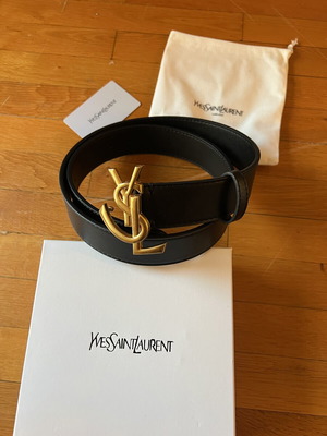 YSL belt, black with gold buckle, size 115