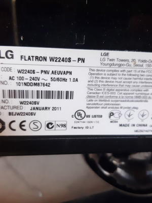 LG 22-inch computer monitor with stand and VGA cable