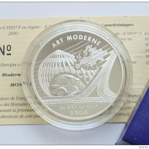 France 6.55957 Francs 2000 silver Art Moderne coin new with box and COA