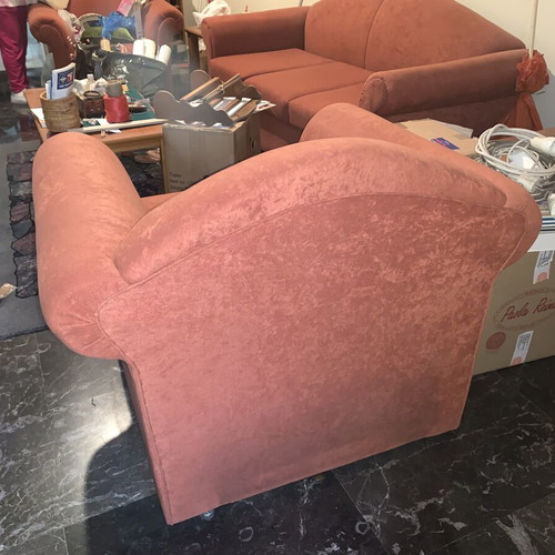 Living room furniture set like new, three-seater sofa and two armchairs in velvet