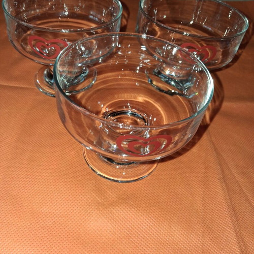 Algida glass ice cream bowls set of 3 like new, vintage collectible