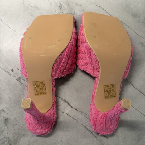 Barbie Pink Terry Towelling Square-Toe Heeled Mules Size 38 New