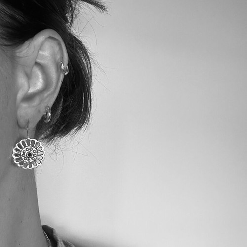 Silver earrings with black detail in center new