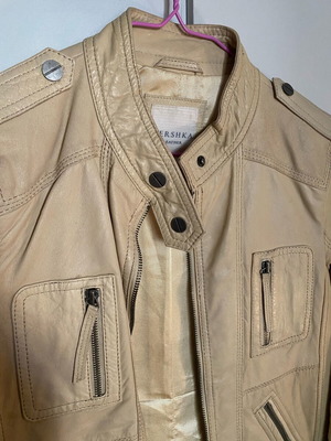 Bershka jacket biker style with leather look like new, beige