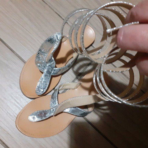Silver flat sandals in ancient Greek style like new, size 36