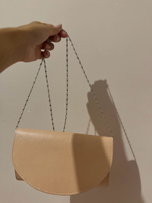 Bag pink soft with silver metal strap like new