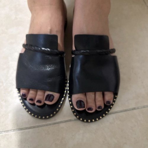 Makis Kotris black flat leather sandals size 39 like new