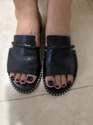 Makis Kotris black flat leather sandals size 39 like new