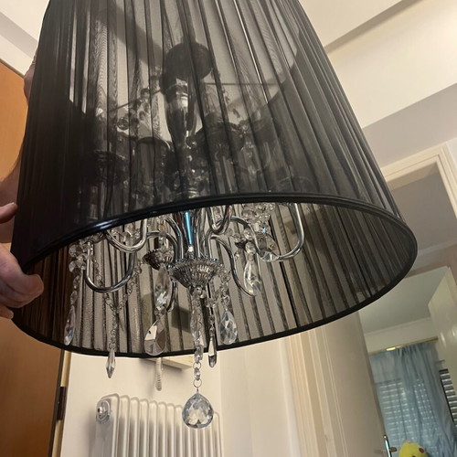 Chandelier lamp with black fabric shade and crystal details like new