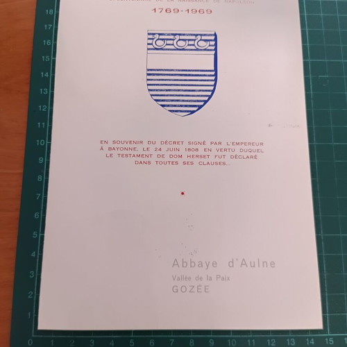 Αναμνηστικό έντυπο Abbaye d'Aulne καινούργιο, Βέλγιο 1969