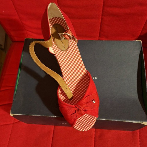 Tommy Hilfiger wedges new, red with straw and leather details