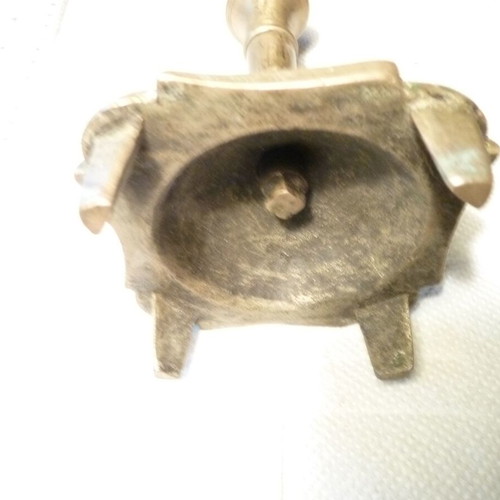 Antique solid bronze German candlestick used, early 20th century