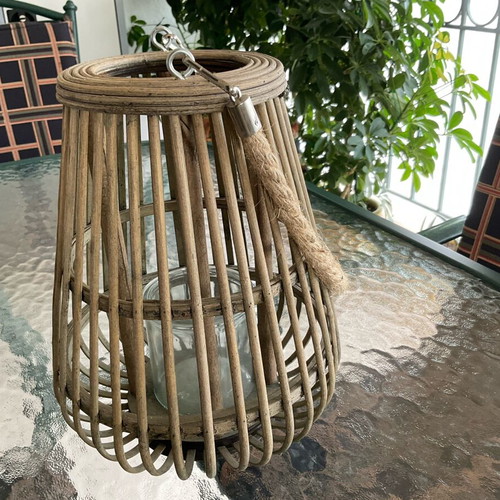Bamboo rattan decorative lantern with glass holder