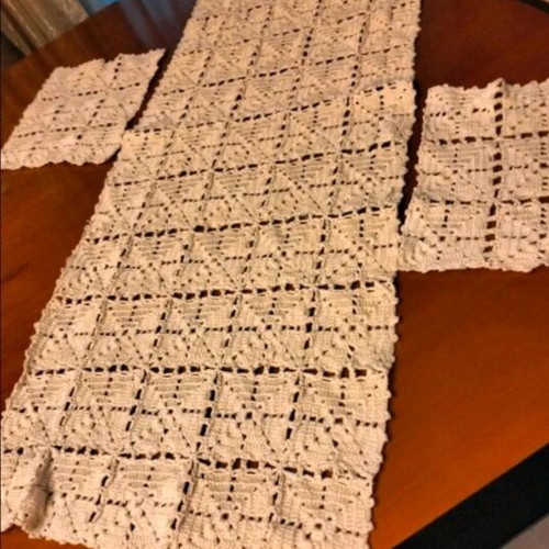 Handmade doily set, new, 3 pieces with butterfly cord