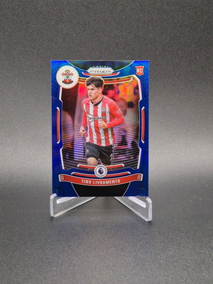 2021-22 Panini Prizm Premier League Blue Prizm Tino Livramento #120 Rookie RC card