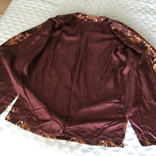 Women’s jacket used, size L, bronze satin with flowers