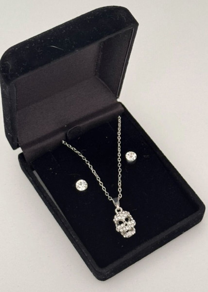 Rhinestone σετ νεκροκεφαλή κολιέ και σκουλαρίκια