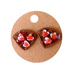  Σκουλαρίκια καρφωτά βάφλες σοκολάτα με ροζ καρδιές με πολυμερικό πηλό
