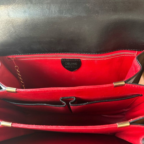 Vintage Celine leather handbag used, black, rare piece