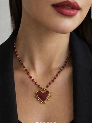 Handmade necklace with heart pendant in deep red