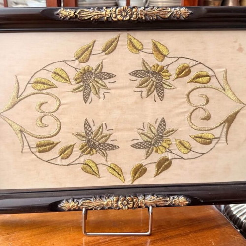 Vintage embroidery wooden frame tray used