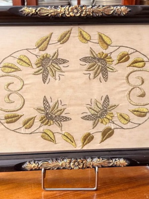 Vintage embroidery wooden frame tray used