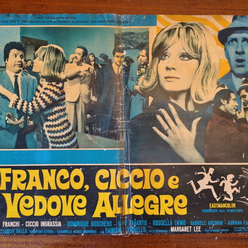 Franco & Ciccio Le Vedove Allegre vintage Italian movie poster linen-backed