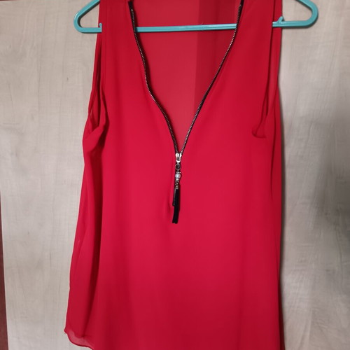 Red transparent blouse medium with front zipper like new