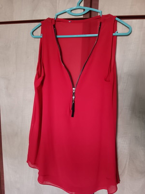 Red transparent blouse medium with front zipper like new