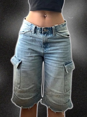 Bershka cargo jeans jorts like new, size S, blue turquoise
