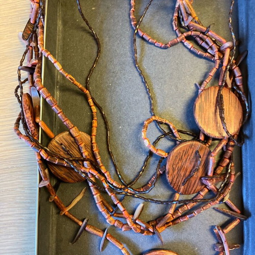 Necklace with beads and wooden buttons like new, playful