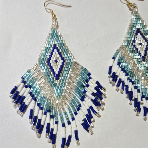 Miyuki earrings with eye motif new, blue and white beads