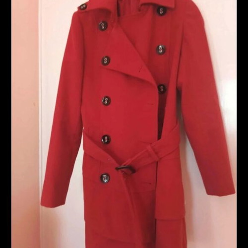 BSB red coat like new, size 40, double-breasted with waist belt