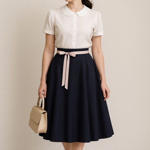 Midi skirt with beige ribbon and vintage style, new