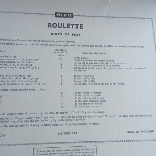 Merit De Luxe Roulette vintage board game like new