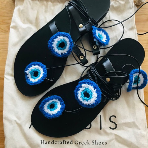 Boho handmade sandals with knitted eyes new, size 37