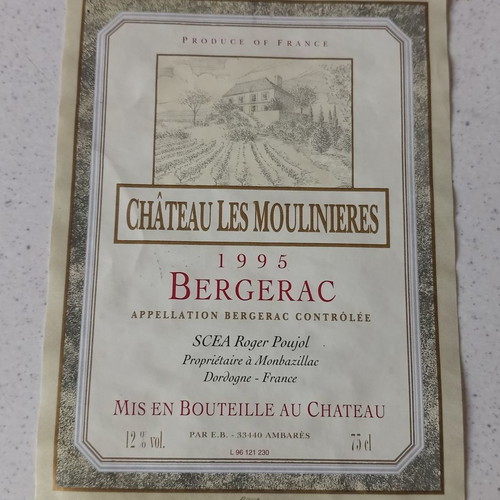 Chateau Les Moulinieres 1995, Chateau Larchery 1998, Chateau Clairval 1994 labels used