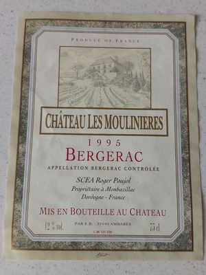 Chateau Les Moulinieres 1995, Chateau Larchery 1998, Chateau Clairval 1994 labels used