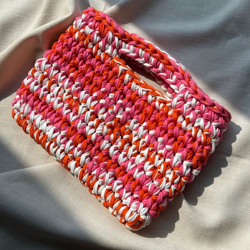 Handmade Crochet Shoulder Bag new, colorful t-shirt yarn handbag