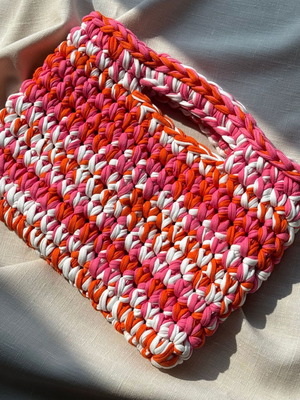 Handmade Crochet Shoulder Bag new, colorful t-shirt yarn handbag