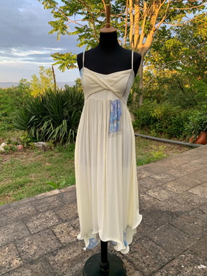 Long dress in archaic style like new, ivory viscose